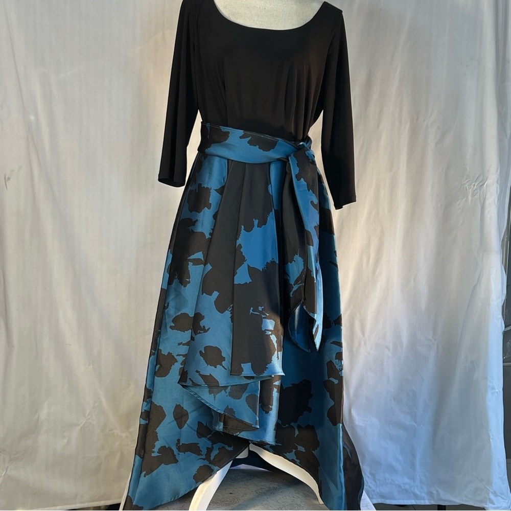 R & M Richards Black and Blue High Low Dress